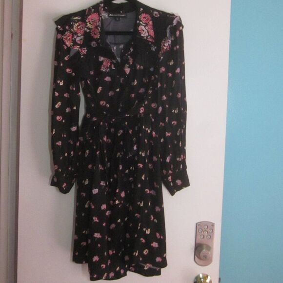 Jill Stuart Womens Size M VINTAGE 90's Black Floral Dress Button Front  36" Bust - Picture 1 of 11